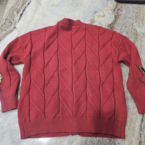 Ebossy Red Embroidered Cardigan Sweater Colorful Buttons Women’s Large - Picture 9 of 9